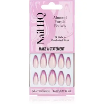 Nail HQ Almond Purple French unghii artificiale cu lipici