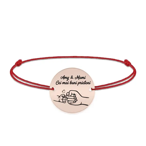 Nala - Bratara personalizata cu banut si snur pentru mama din argint 925 placat cu aur roz