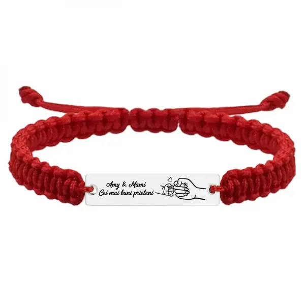 Nala - Bratara personalizata cu tablita si snur impletit pentru mama din argint 925