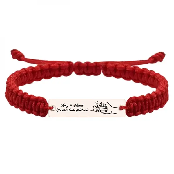 Nala - Bratara personalizata cu tablita si snur impletit pentru mama din argint 925 placat cu aur roz