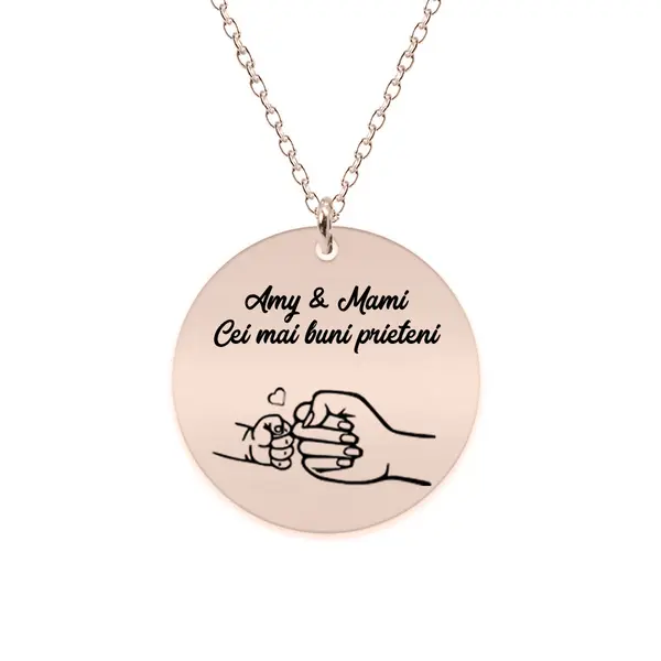 Nala - Colier personalizat pentru mama cu banut din argint 925 placat cu aur roz