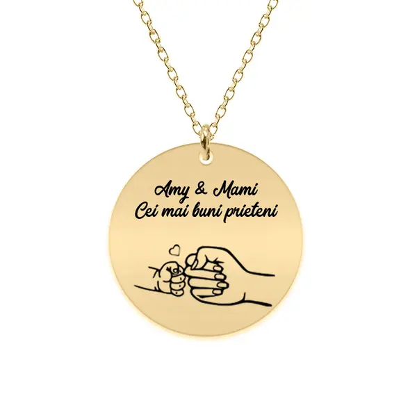 Nala - Colier personalizat pentru mama cu banut din argint 925 placat cu aur galben 24 karate