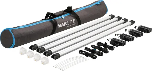 Nanlite PavoTube II 30C Kit 4 Tuburi LED RGBWW, 117cm, 60W, 2700K-7500K, G/M Adjust, Baterie integrata, Incarcare USB-C PD