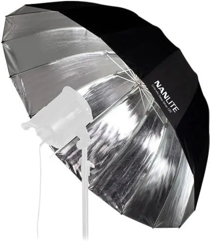 Nanlite Silver Deep 135cm Umbrela Foto Parabolica, Interior Argintiu Reflectorizant, 16 Tije Fibra Sticla, Ax 8mm