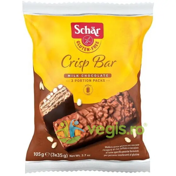 Napolitane Crocante cu Ciocolata cu Lapte si Alune fara Gluten Crisp Bar 105g