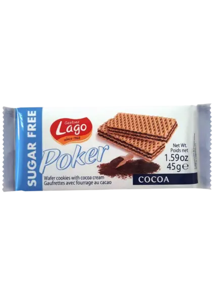 Napolitane cu crema de cacao fara zahar, 45g, Lago