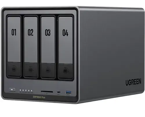 NAS UGREEN NASync DXP4800 Plus cu procesor Intel Pentium Gold 8505 5-core 3.3 Ghz, 8GB DDR5, 4-bays, port 2.5G, port 10GB