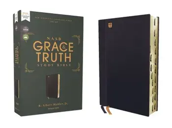 NASB, The Grace and Truth Study Bible, Leathersoft, Navy, Red Letter, 1995 Text, Thumb Indexed, Comfort Print/***