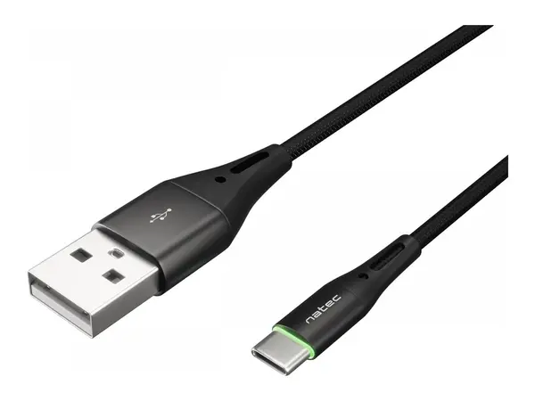 Natec Prati USB C to USB A 2.0, 1m, LED, Nylon Braided, QC 3.0 36W, Black