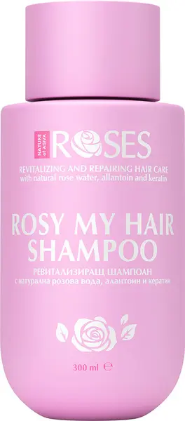 Nature of Agiva Roses Șampon revitalizant și regenerant cu apă naturală de trandafiri, 300 ml