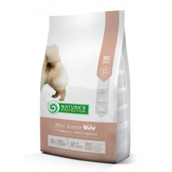 NATURES PROTECTION Junior Small Breed, XS-S, Pui și Krill, hrană uscată câini junior NATURES PROTECTION Mini Junior, Pasăre cu Krill, hrană uscată câini juniori, 7.5kg