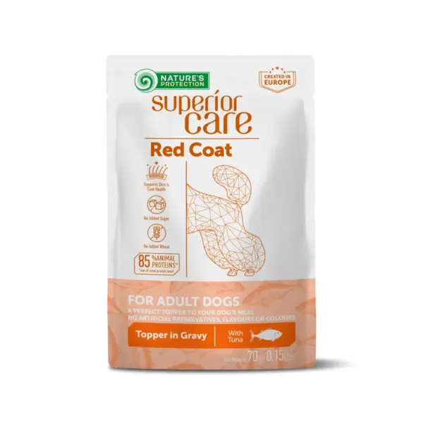 NATURES PROTECTION Superior Care Red Coat, XS-XL, Ton, plic hrană umedă monoproteică câini, (topping), 70g