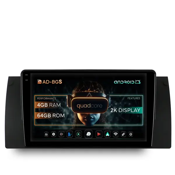 Navigatie 2K BMW E39 E53 E38, Android, S-Quadcore 4GB RAM + 64GB ROM, 9.5 Inch - AD-BGS90042K+AD-BGRKIT396
