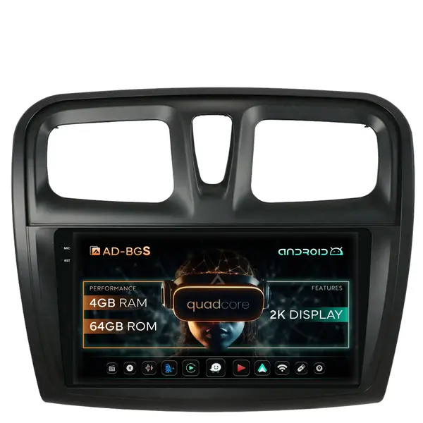 Navigatie 2K Dacia Logan Sandero, Android, S-Quadcore 4GB RAM + 64GB ROM, 9.5 Inch - AD-BGS90042K+AD-BGRKIT375