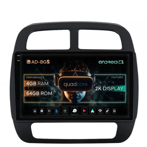 Navigatie 2K Dacia Spring (2021- Prezent), Android, S-Quadcore 4GB RAM + 64GB ROM, 9.5 Inch - AD-BGS90042K+AD-BGRKIT366V4s