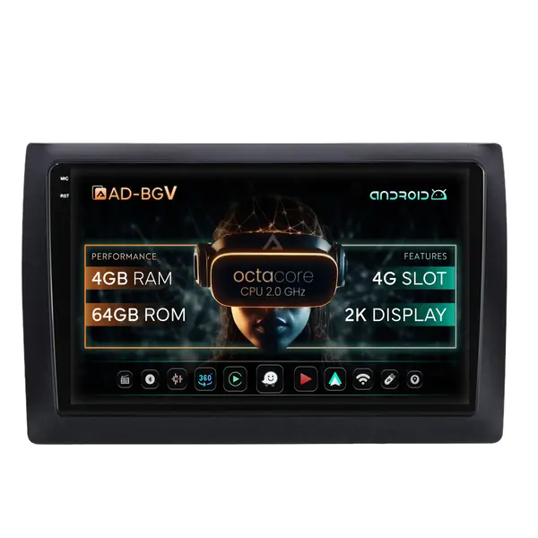 Navigatie 2K Fiat Stilo Android OS, V-Octacore 4GB RAM + 64GB ROM, 9.5 Inch - AD-BGV90042K+AD-BGRKIT356V2