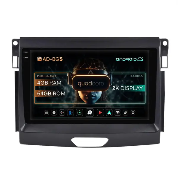 Navigatie 2K Ford Ranger (2015-2020), Android, S-Quadcore 4GB RAM + 64GB ROM, 9.5 Inch - AD-BGS90042K+AD-BGRKIT120