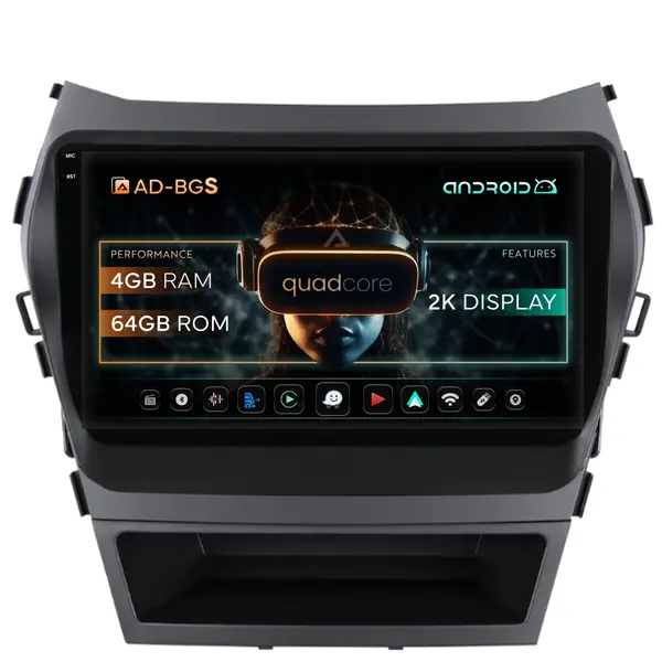 Navigatie 2K Hyundai Santa Fe IX45 (2013-2017), Android, S-Quadcore 4GB RAM + 64GB ROM, 9.5 Inch - AD-BGS90042K+AD-BGRKIT182
