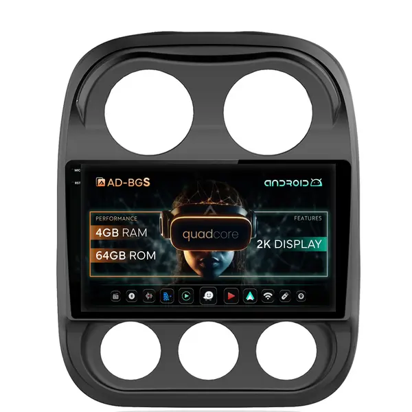 Navigatie 2K Jeep Compass (2009-2016), Android, S-Quadcore 4GB RAM + 64GB ROM, 10.36 Inch - AD-BGS100042K+AD-BGRKIT284