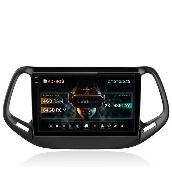 Navigatie 2K Jeep Compass (2016+), Android, S-Quadcore 4GB RAM + 64GB ROM, 10.36 Inch - AD-BGS100042K+AD-BGRKIT287