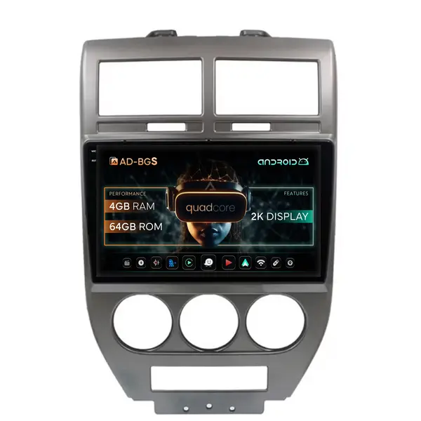 Navigatie 2K Jeep Compass Patriot (2006-2010), Android, S-Quadcore 4GB RAM + 64GB ROM, 10.36 Inch - AD-BGS100042K+AD-BGRKIT295