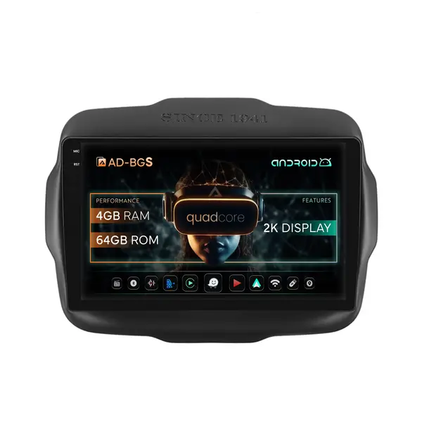 Navigatie 2K Jeep Renegade (2014-2018), Android, S-Quadcore 4GB RAM + 64GB ROM, 9.5 Inch - AD-BGS90042K+AD-BGRKIT286