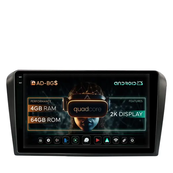 Navigatie 2K Mazda 3 (2003-2009), Android, S-Quadcore 4GB RAM + 64GB ROM, 9.5 Inch - AD-BGS90042K+AD-BGRKIT322