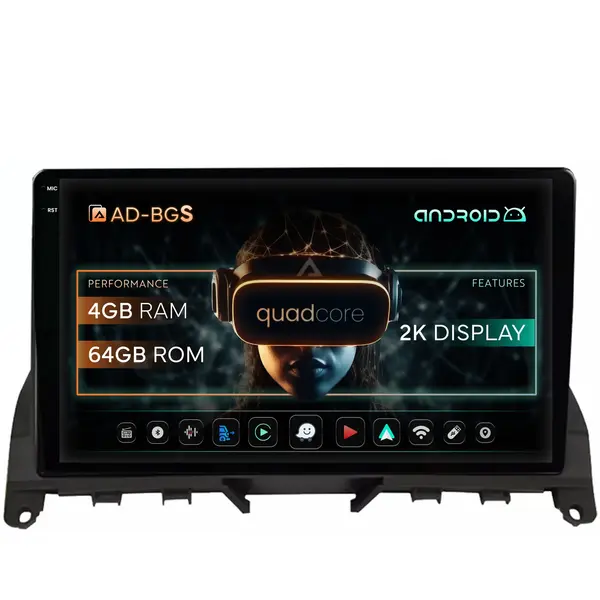 Navigatie 2K Mercedes Benz C-Class W204 (2006-2012),Android, S-Quadcore 4GB RAM + 64GB ROM, 9.5 Inch - AD-BGS90042K+AD-BGRKIT419