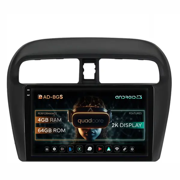 Navigatie 2K Mitsubishi Space Star Mirage Attrage, Android, S-Quadcore 4GB RAM + 64GB ROM, 9.5 Inch - AD-BGS90042K+AD-BGRKIT267V3