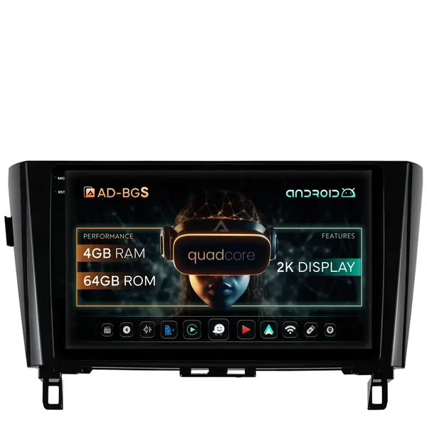 Navigatie 2K Nissan Qashqai X-Trail (2013+), Android, S-Quadcore 4GB RAM + 64GB ROM, 10.36 Inch - AD-BGS100042K+AD-BGRKIT162