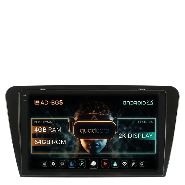 Navigatie 2K Skoda Octavia 3 (2013-2018), Android, S-Quadcore 4GB RAM + 64GB ROM, 10.36 Inch - AD-BGS100042K+AD-BGRKIT026