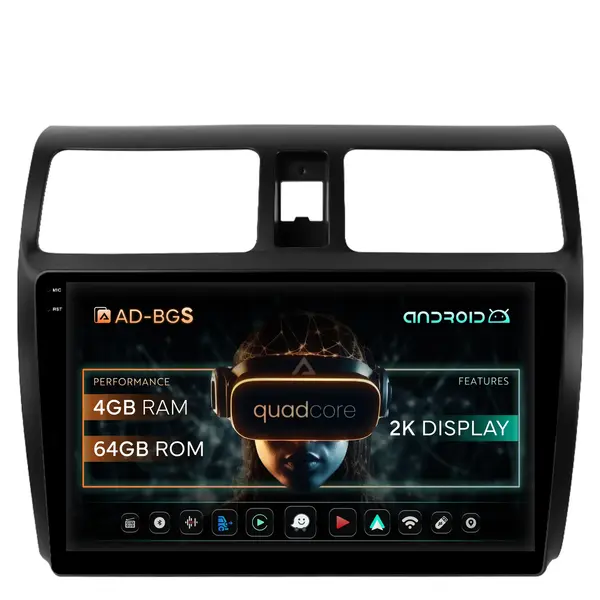 Navigatie 2K Suzuki Swift (2003-2010), Android, S-Quadcore 4GB RAM + 64GB ROM, 10.36 Inch - AD-BGS100042K+AD-BGRKIT301
