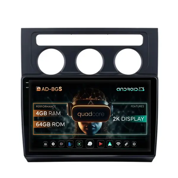 Navigatie 2K Volkswagen Touran (2003-2010), Android, S-Quadcore 4GB RAM + 64GB ROM, 10.36 Inch - AD-BGS100042K+AD-BGRKIT053