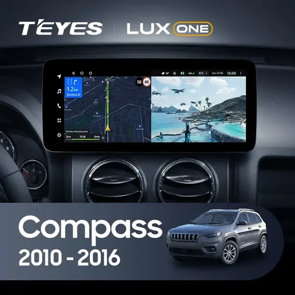 Navigatie Auto Teyes Lux One 360° Jeep Compass 1 2009-2015 6+128GB 12.3" IPS Octa-core 2Ghz, Android 4G Bluetooth 5.1 DSP