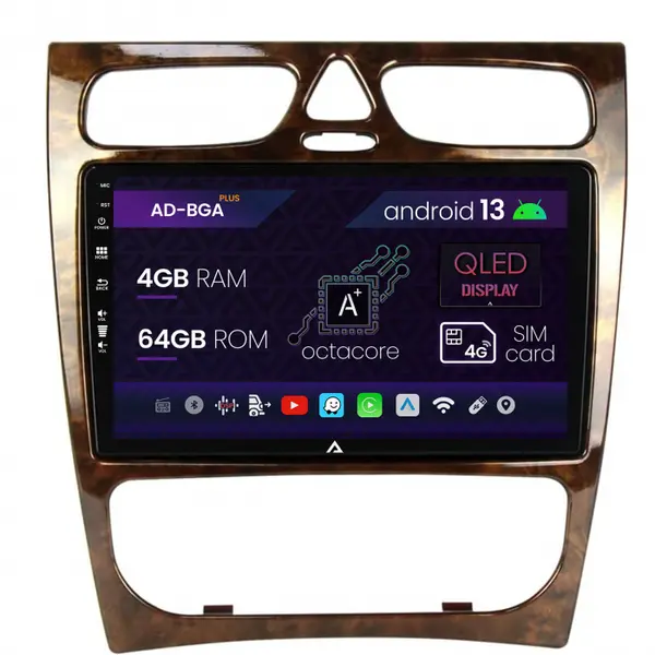 Navigatie Benz C Class (W203) (2002-2004), Android 13, A-Octacore 4GB RAM + 64GB ROM, 9 Inch - AD-BGA9004+AD-BGRKIT416V3