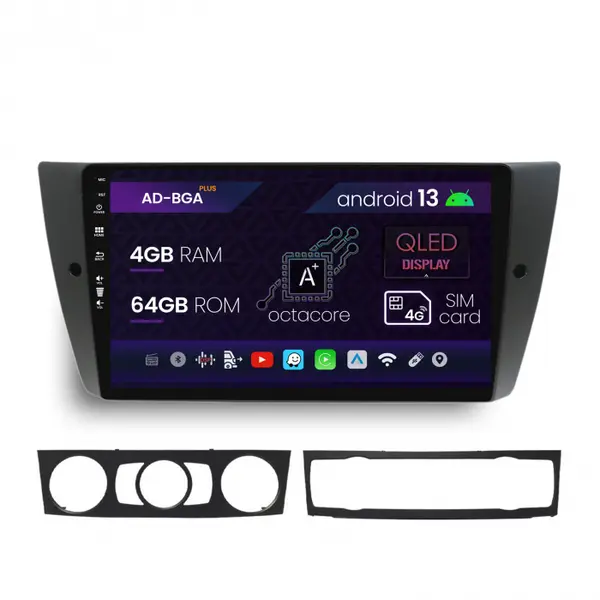 Navigatie BMW Seria 3 E90, E91, E92, Android 13, A-Octacore 4GB RAM + 64GB ROM, 9 Inch - AD-BGA9004+AD-BGRKIT391