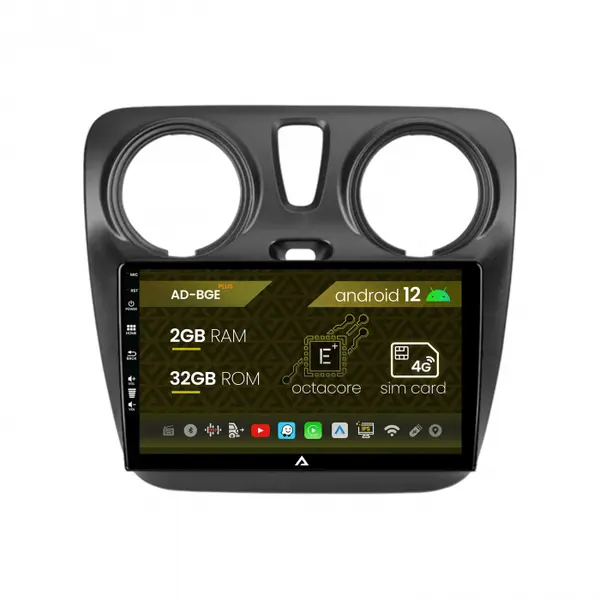 Navigatie Dacia Dokker, Android 12, E-Octacore 2GB RAM + 32GB ROM, 9 Inch - AD-BGE9002+AD-BGRKIT376V2