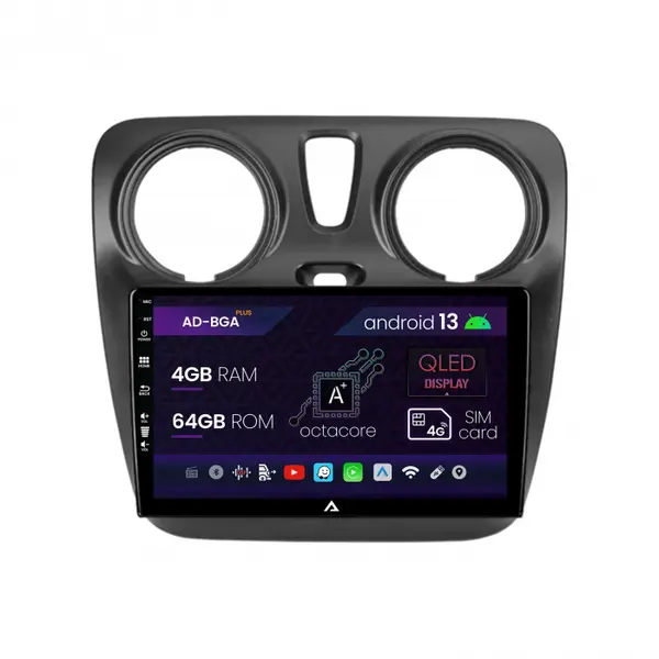 Navigatie Dacia Dokker Lodgy, Android 13, A-Octacore 4GB RAM + 64GB ROM, 9 Inch - AD-BGA9004+AD-BGRKIT376V2