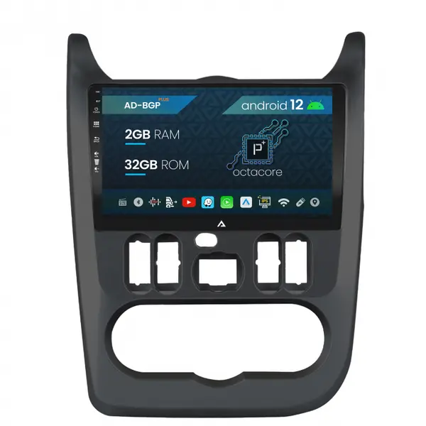 Navigatie Dacia Logan Duster Sandero (2008-2013), Android 12, P-Octacore 2GB RAM + 32GB ROM, 9 Inch - AD-BGP9002+AD-BGRKIT367B