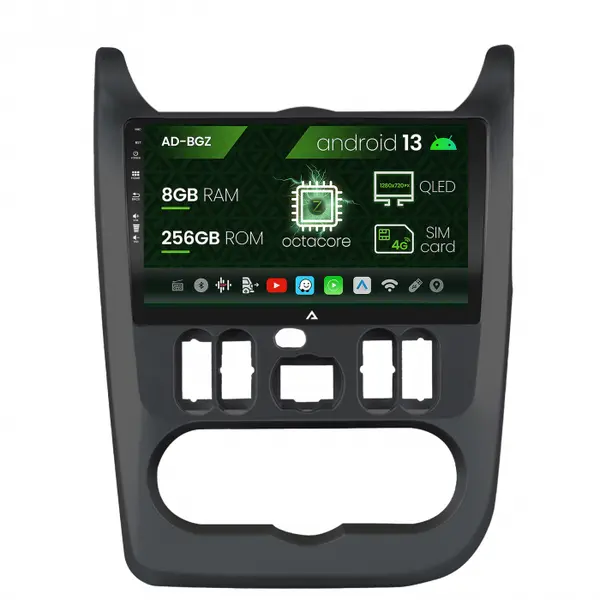 Navigatie Dacia Logan, Duster, Sandero (2009-2013), Android 13, Z-Octacore 8GB RAM + 256GB ROM, 9 Inch - AD-BGZ9008+AD-BGRKIT367B