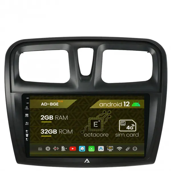 Navigatie Dacia Logan Sandero, Android 12, E-Octacore 2GB RAM + 32GB ROM, 9 Inch - AD-BGE9002+AD-BGRKIT375