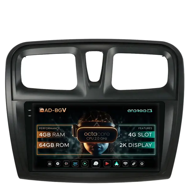 Navigatie Dacia Logan Sandero, Android, V-Octacore 4GB RAM + 64GB ROM, 9.5 Inch - AD-BGV9004+AD-BGRKIT375