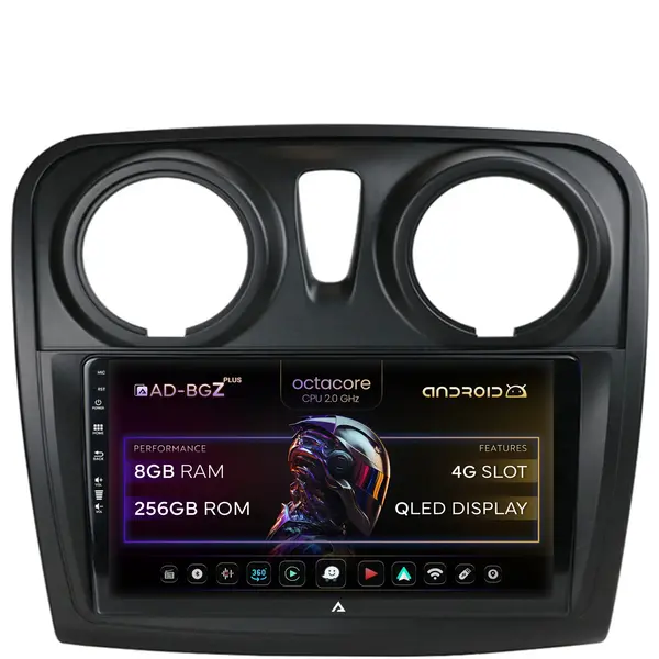 Navigatie Dacia Logan Sandero, Android, Z-Octacore 8GB RAM + 256GB ROM, 9 Inch - AD-BGZ9008+AD-BGRKIT376