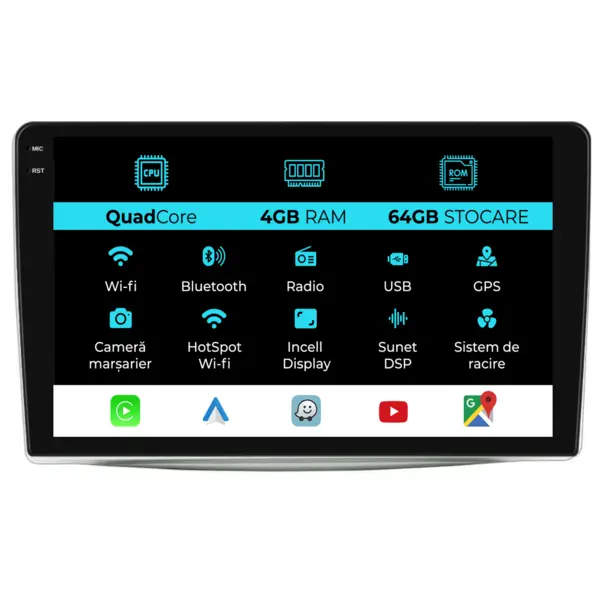 Navigatie Dedicata Alfa Romeo Mito (2008-2018), QuadCore, 9 Inch, 4Gb Ram, 64Gb Stocare, Android Auto, Carplay