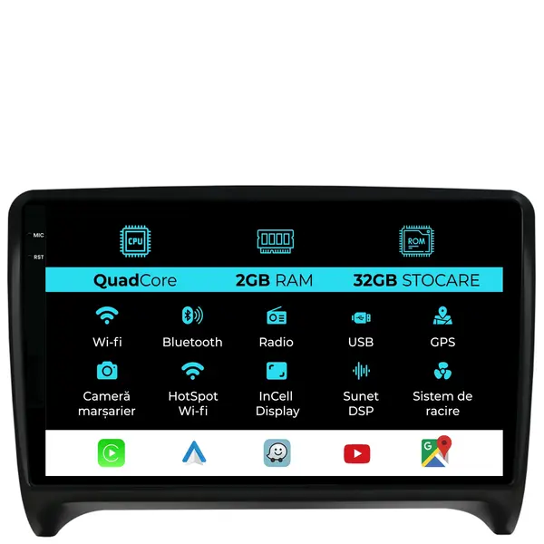 Navigatie Dedicata Audi TT (2006 - 2014), 9 Inch, 2Gb Ram, 32Gb Stocare, Android Auto, Carplay