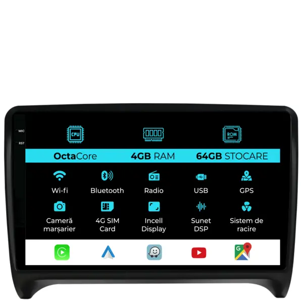 Navigatie Dedicata Audi TT (2006 - 2014), 9 Inch, 4Gb Ram, 64Gb Stocare, Android Auto, Carplay