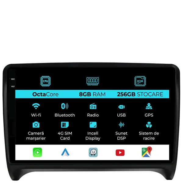 Navigatie Dedicata Audi TT (2006-2014), 9Inch, 8Gb Ram, 256Gb Stocare, Carplay