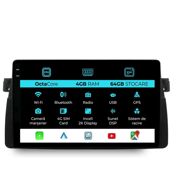 Navigatie Dedicata BMW Seria3 E46 (1997-2005), 2K, 4Gb Ram, 64Gb Stocare, Carplay