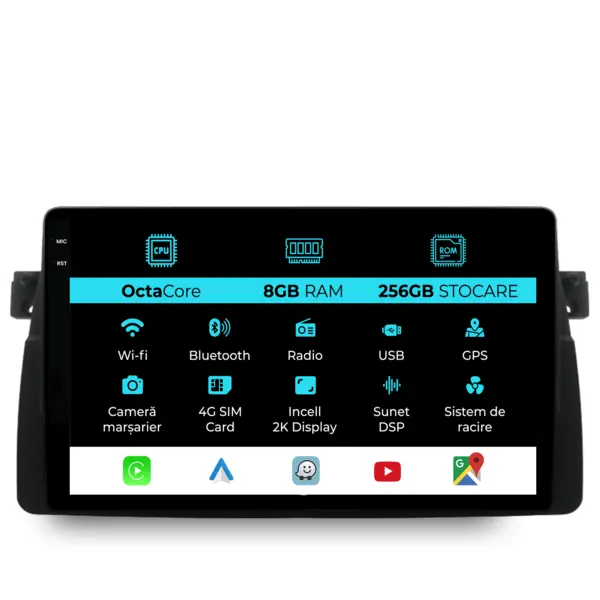 Navigatie Dedicata BMW Seria3 E46 (1997-2005), 2K, 8Gb Ram, 256Gb Stocare, Carplay