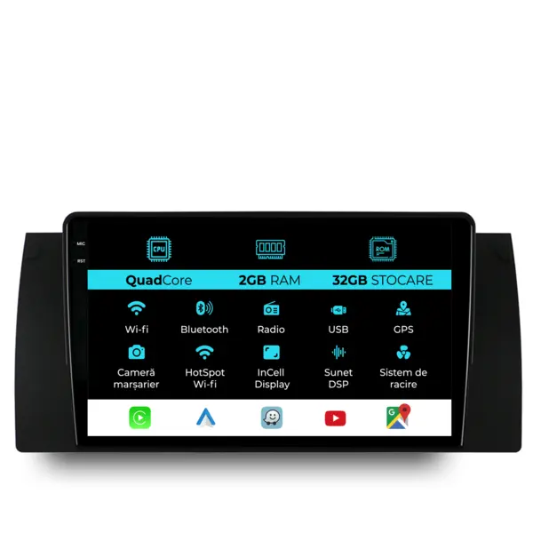 Navigatie Dedicata BMW Seria5 E39 X5 E53 (1995-2003), 9Inch, 2Gb Ram, 32Gb Stocare, Carplay